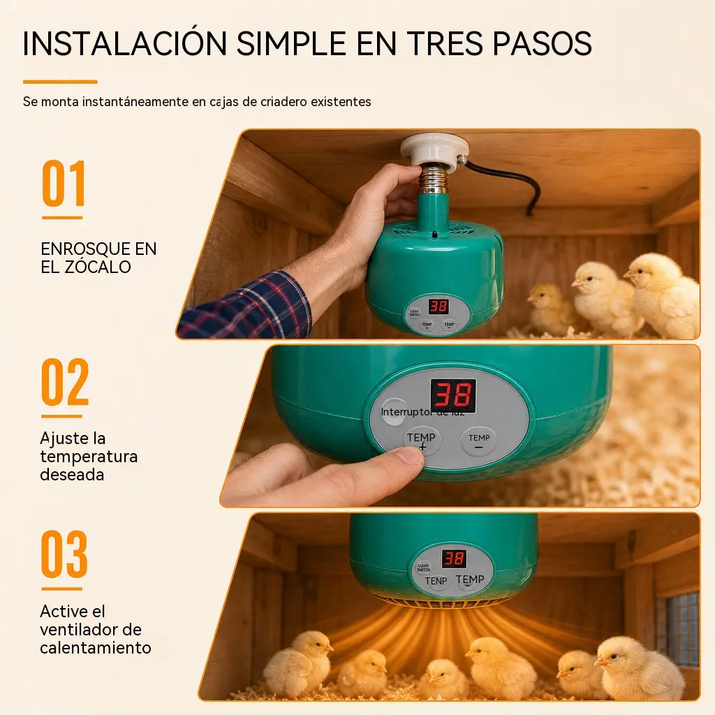 🐥🌡️Control inteligente de temperatura para mascotas con pantalla y lámpara de calor.