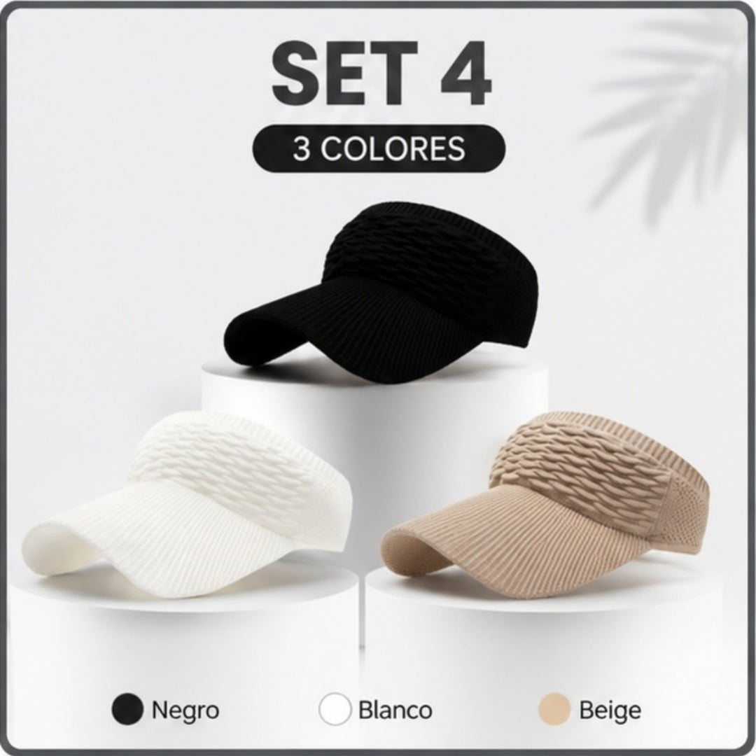 【3 pieza】Sombrero de sol informal de punto para mujer: un accesorio elegante y con estilo; cómodo y ajustable, con un diseño único que irradia elegancia.