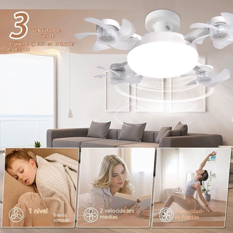 【50% de descuento en pedidos realizados hoy】Ventilador dron de cuatro aspas, bombilla E27 y mando a distancia