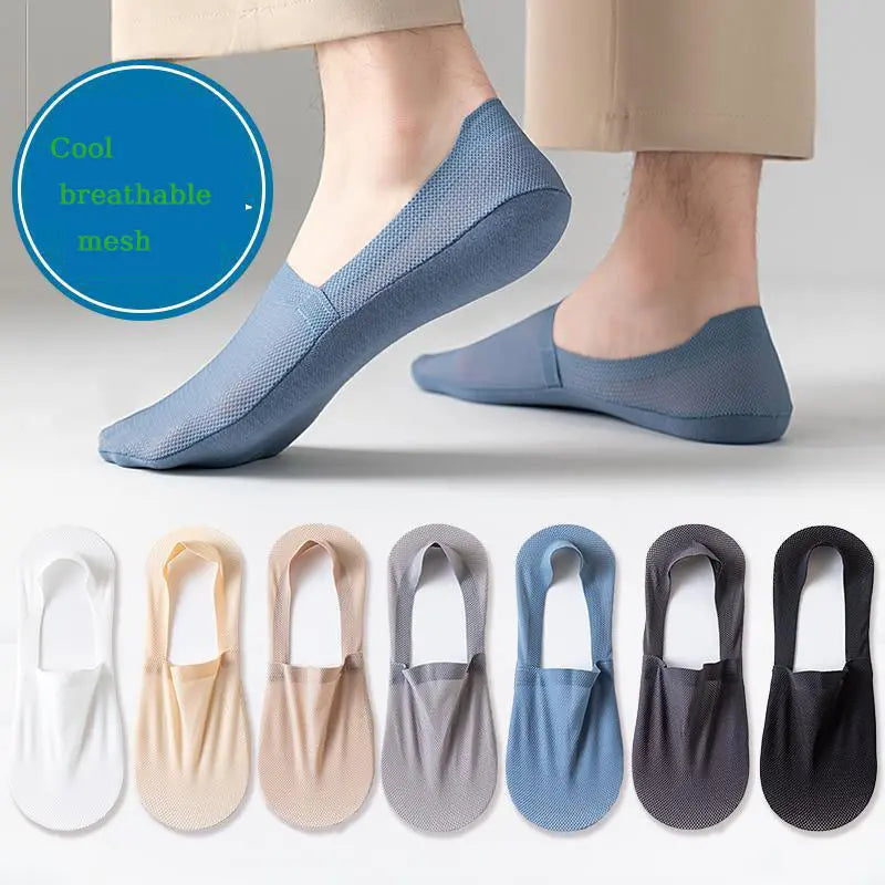 🛒【Compra 4 y llévate 4 gratis】🔥【37-44】Calcetines cortos de corte bajo de seda helada nuevos para hombre, resistentes a los olores y que absorben el sudor, transpirables y antideslizantes.