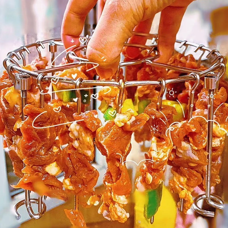 🔥¡Nuevo producto estrella!❤️🔥 Parrilla redonda de acero inoxidable para horno con brochetas