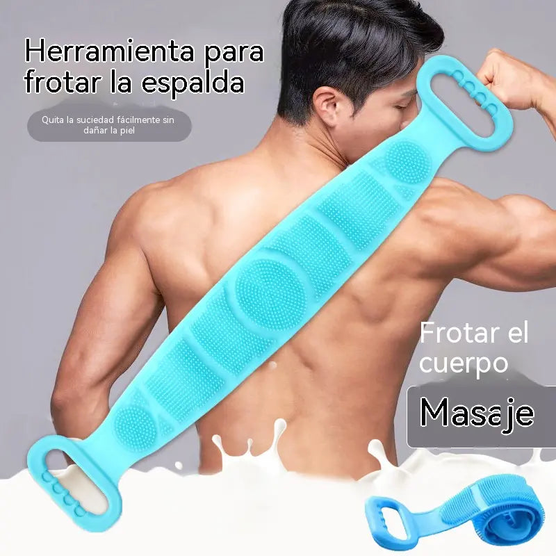 【4 pieza 】Estropajo de baño unisex con mango extendido. Cepillo de baño de silicona para limpieza profunda, masaje y exfoliación.