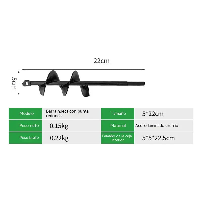 【22-45cm】Barrena de acero al carbono, utilizada para perforar tierra y hielo en árboles, plántulas y en horticultura.