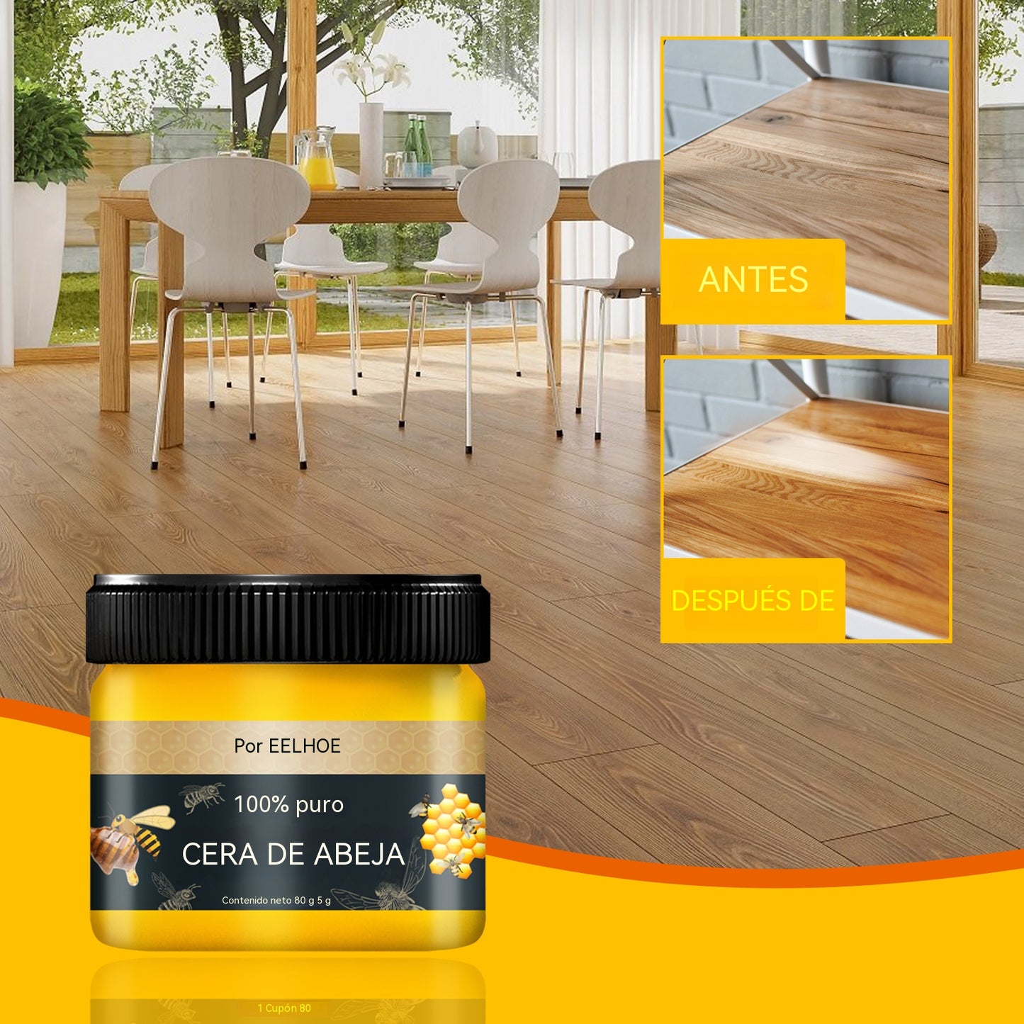 【Compra 1 y llévate 1 gratis】【2 botellas】Cera de abeja natural para el mantenimiento de muebles de madera y suelos: aporta brillo, repele el agua y evita grietas.