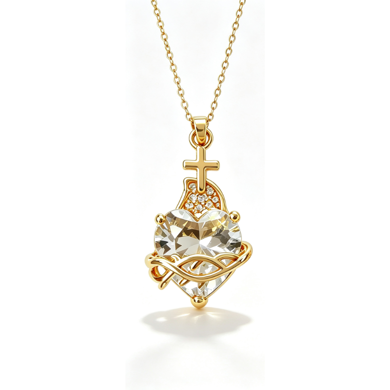 ❤️【Compra 1 y llévate 1 gratis】✝️ 【2 piezas】Collar del Sagrado Corazón de Jesús – Colgante de Cruz con Cristal en Forma de Corazón Bañado en Oro, Luz de Cristo, Joya Religiosa de Fe para Mujer 🎁✨