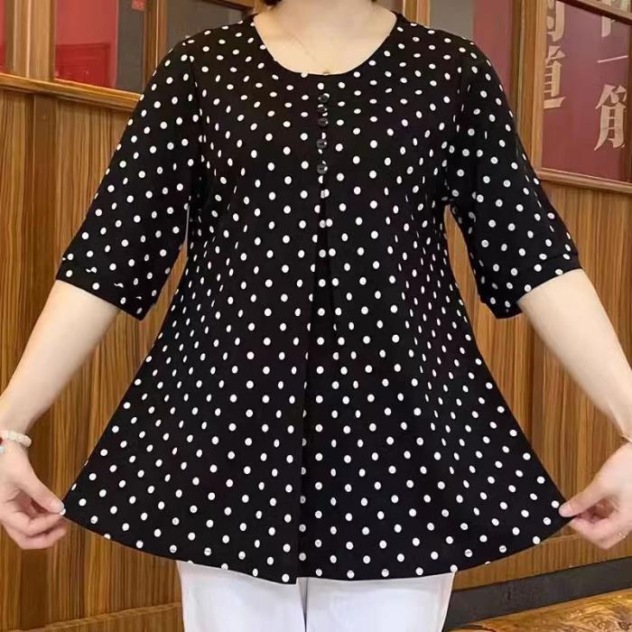 ❤️Camisa de manga corta con estampado de lunares de nuevo estilo✅Cubre la barriga y te hace lucir delgada✅Tela cómoda que no se decolora