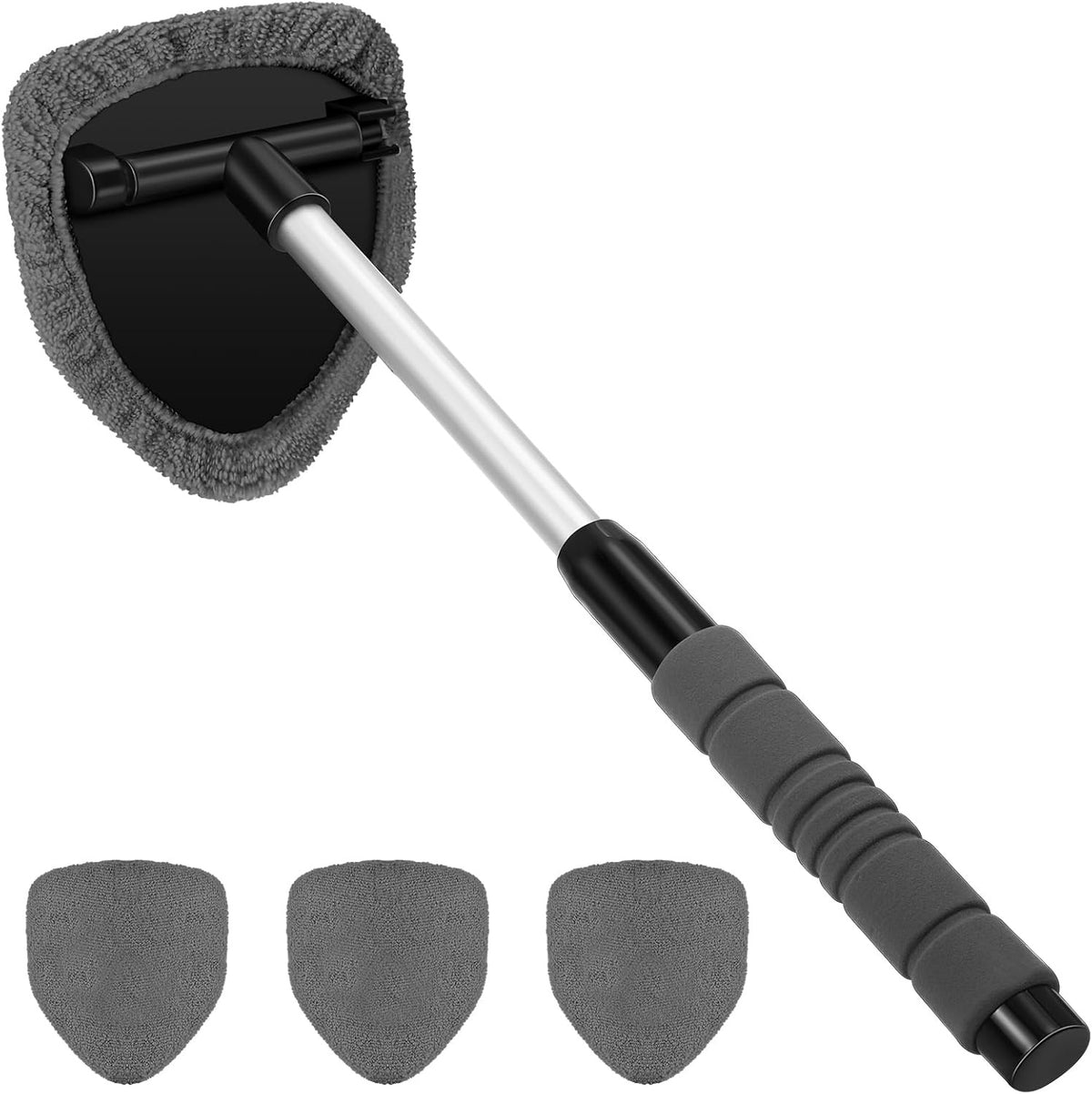 【1 pieza de plástico triangular + 4 fundas de tela】Kit de limpieza de parabrisas de coche - extensible y giratorio 180°