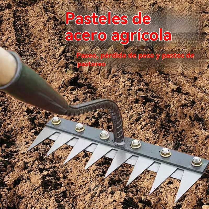 ⛏️🌱Artefacto de deshierbe con azada para excavar en agricultura, cultivo de hortalizas, herramienta para aflojar el suelo, rastrillo de acero feroz, rastrillo de clavos