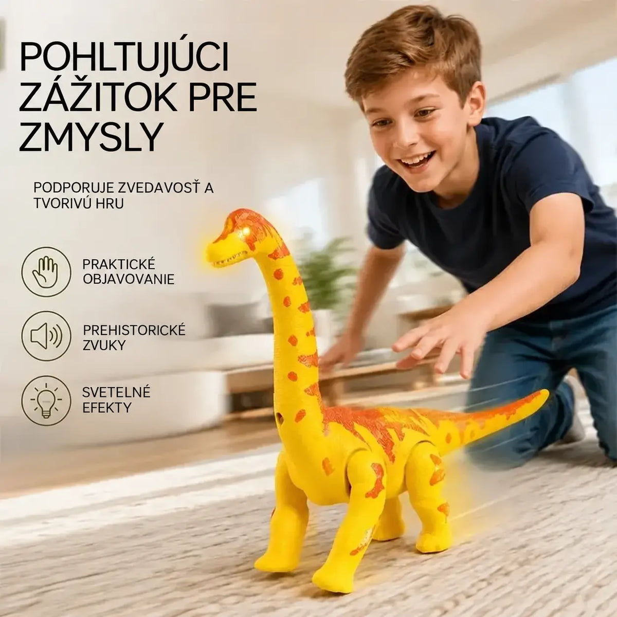 🦕 Elektrický kráčajúci Brachiosaurus — dinosaurus s pohybom, zvukmi a svietiacimi očami pre malých fanúšikov praveku.