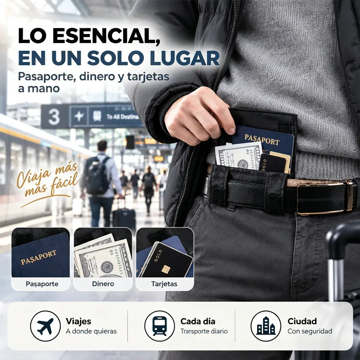 Riñonera Mini de Viaje para Mujer y Hombre | Bolsa Compacta para Pasaporte, Dinero, Tarjetas y Documentos