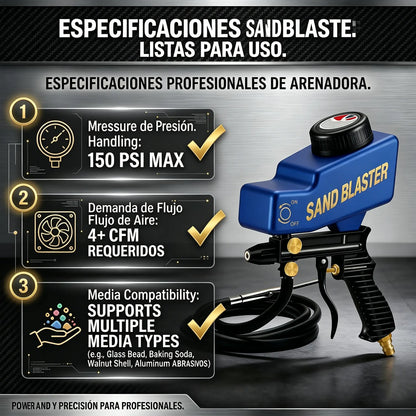 🔫✨ Pistola de chorro de arena portátil con alimentación por gravedad – para óxido, grabado y desbarbado