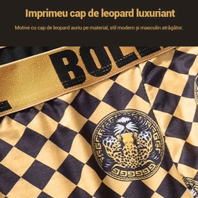 Set de 3 bóxers de lujo para hombre en caja de regalo – Ropa interior antibacteriana (Clase 10A), material suave, transpirable y cómodo, estampado premium de cabeza de leopardo.