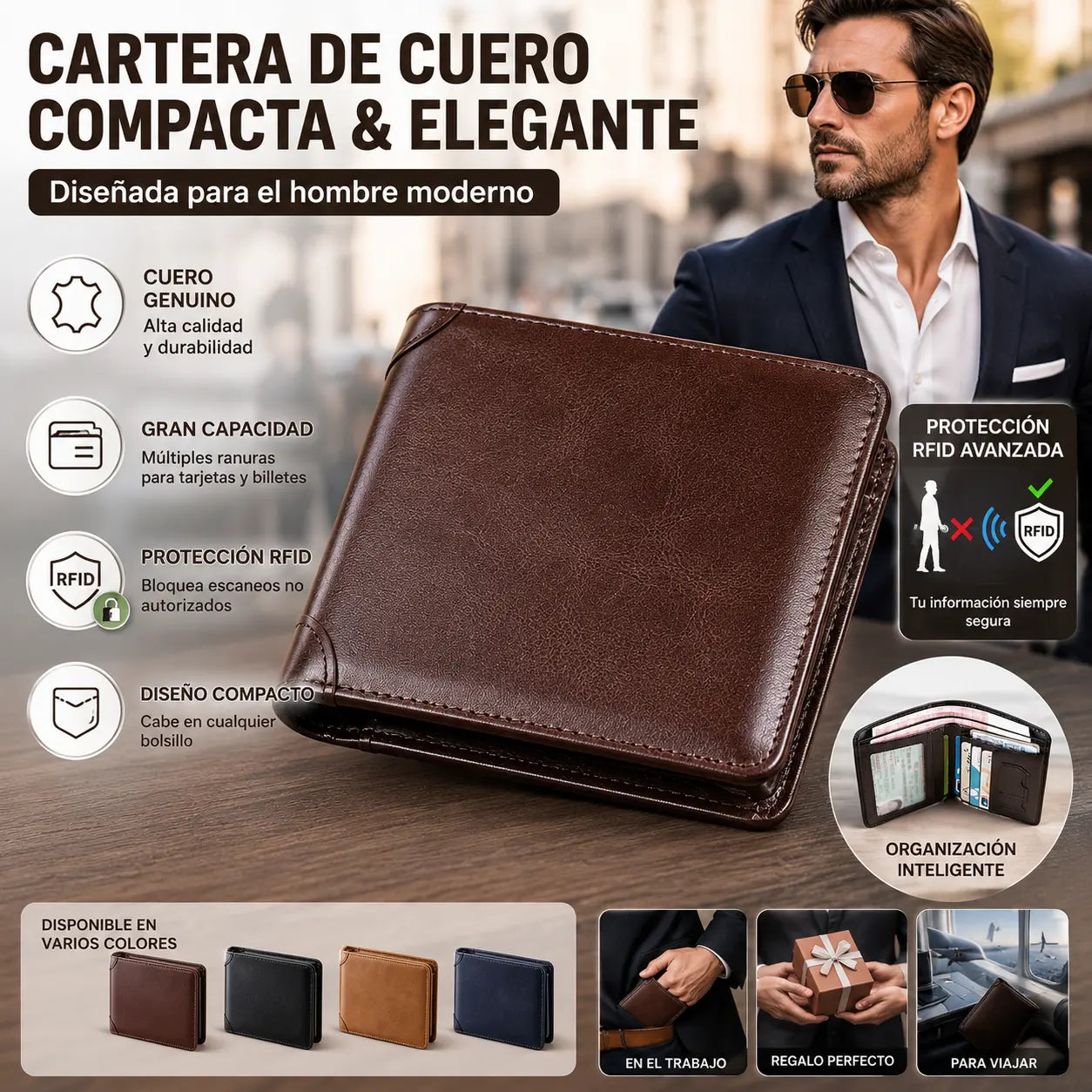 🐂✨ Nueva cartera de cuero genuino para hombre con sistema antirrobo