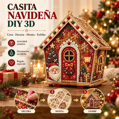 🎄🏠 Kit de Casa Navideña de Madera 3D | Adorno DIY para Montar y Decorar en Familia