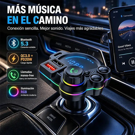 🚗📱 Transmisor FM Bluetooth para Coche | Manos Libres, Reproductor MP3 y Carga Rápida QC3.0 + PD 20W