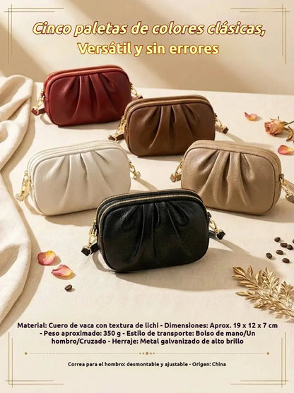 ✨🎀Bolso bandolera de piel con varios compartimentos y forma de concha