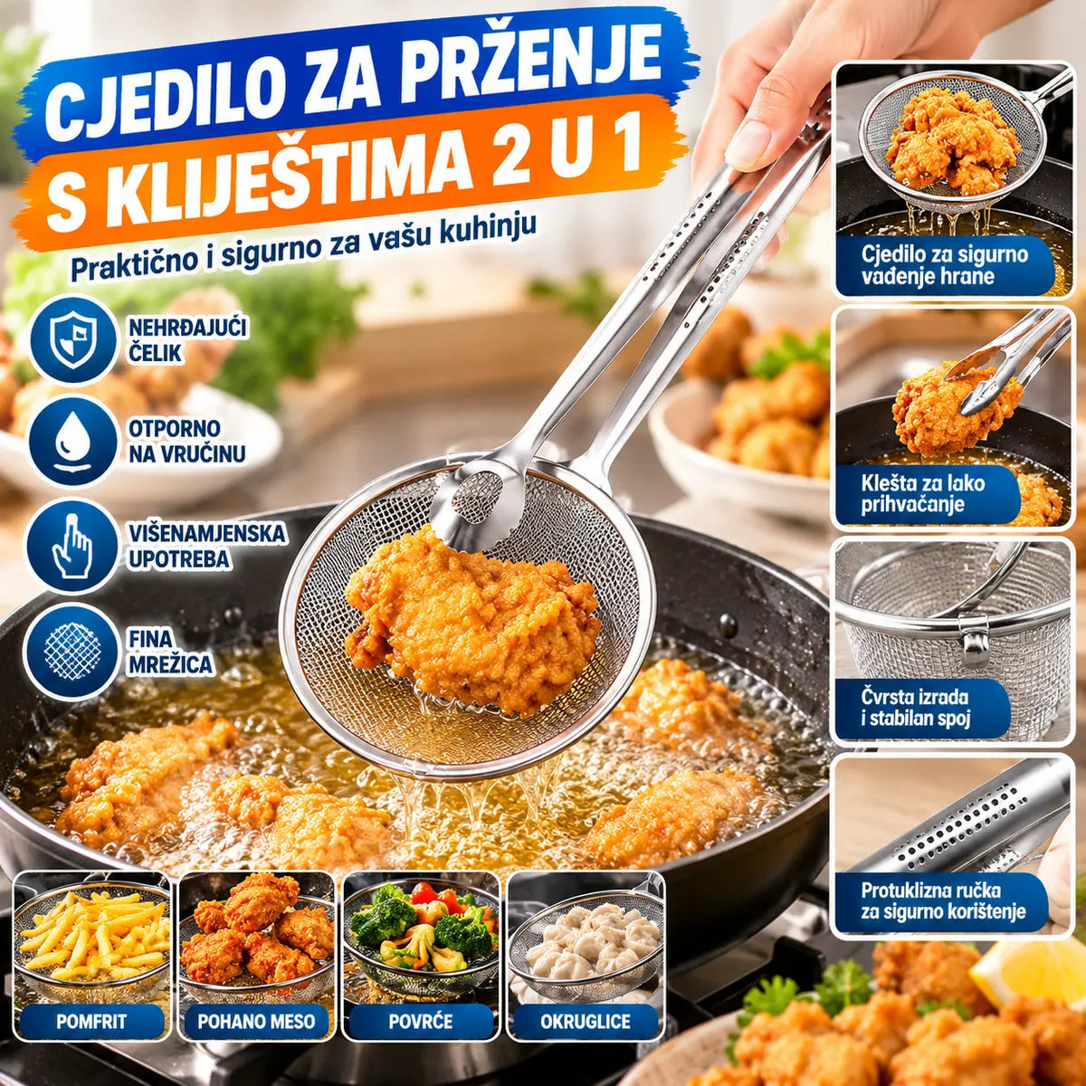 【Kupi 1, dobi 1 gratis】🍤 Kopča za cjedilo za ulje od nehrđajućeg čelika 2 u 1 | Kopča i cjedilo u jednom · Neophodan kuhinjski gadget 🥢