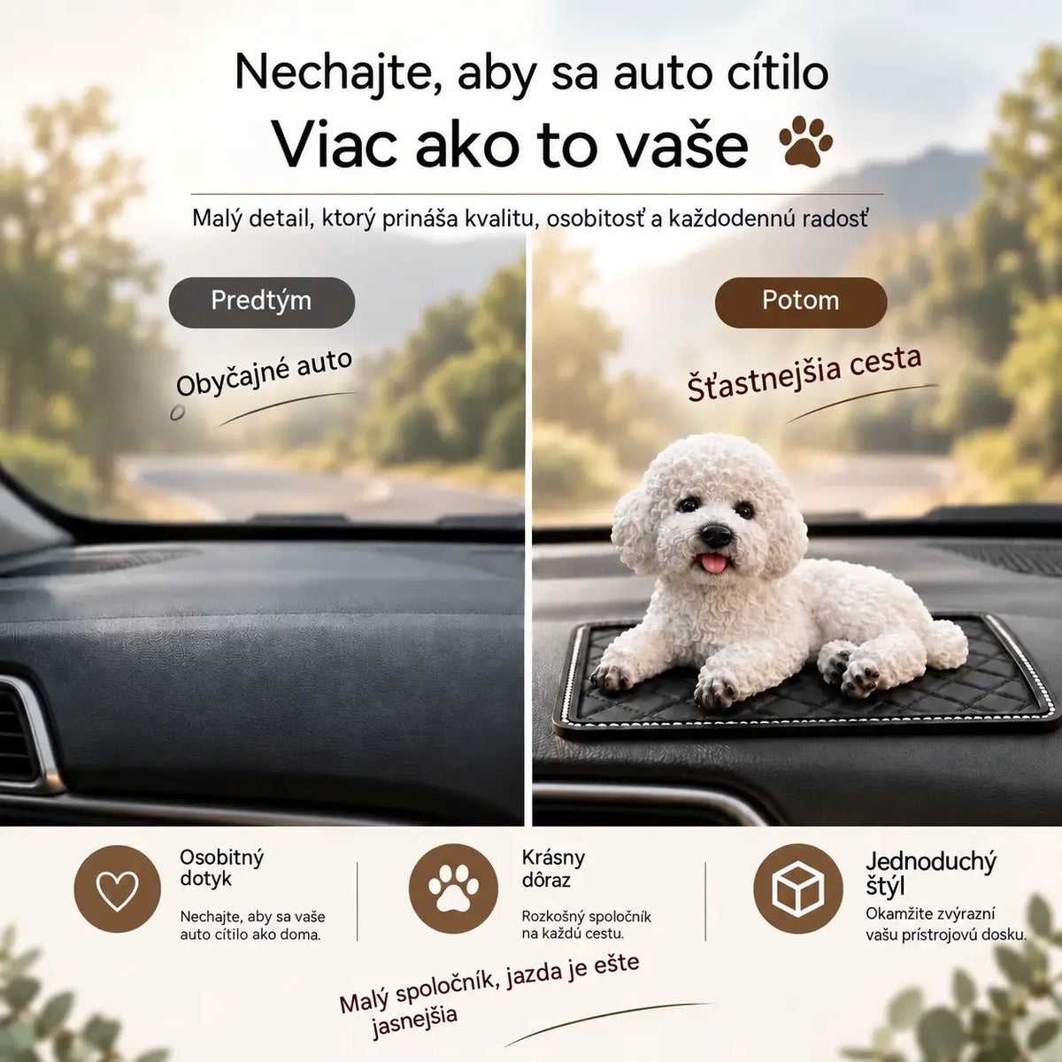 🐩✨ Ozdoba pudlíka na palubnú dosku auta – realistické detaily, 2 farby, ideálny spoločník na každú cestu.