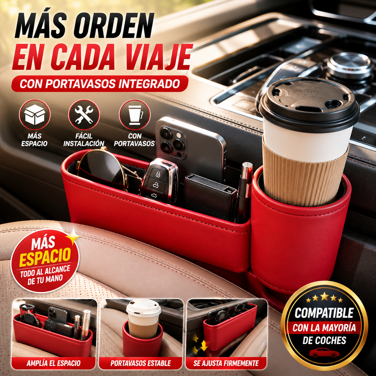 🚗🚗Caja de almacenamiento multifuncional para el espacio entre los asientos del coche con portavasos