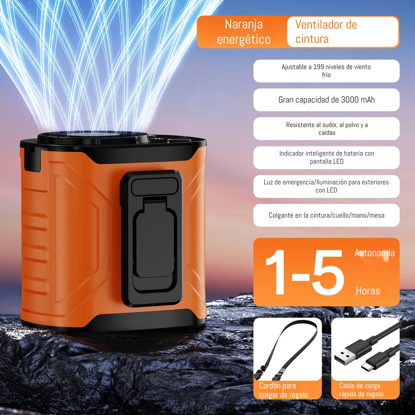 👍【Motor de alta velocidad + iluminación + 199 ajustes de velocidad del viento + pantalla digital inteligente】Ventilador eléctrico montado en la cintura
