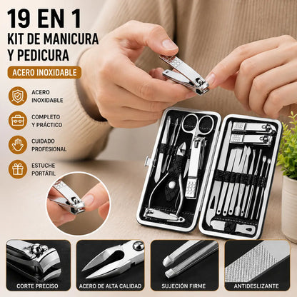 [Set de 19 piezas] Juego de cortaúñas superventas: herramientas profesionales de manicura y pedicura con diseño antisalpicaduras.