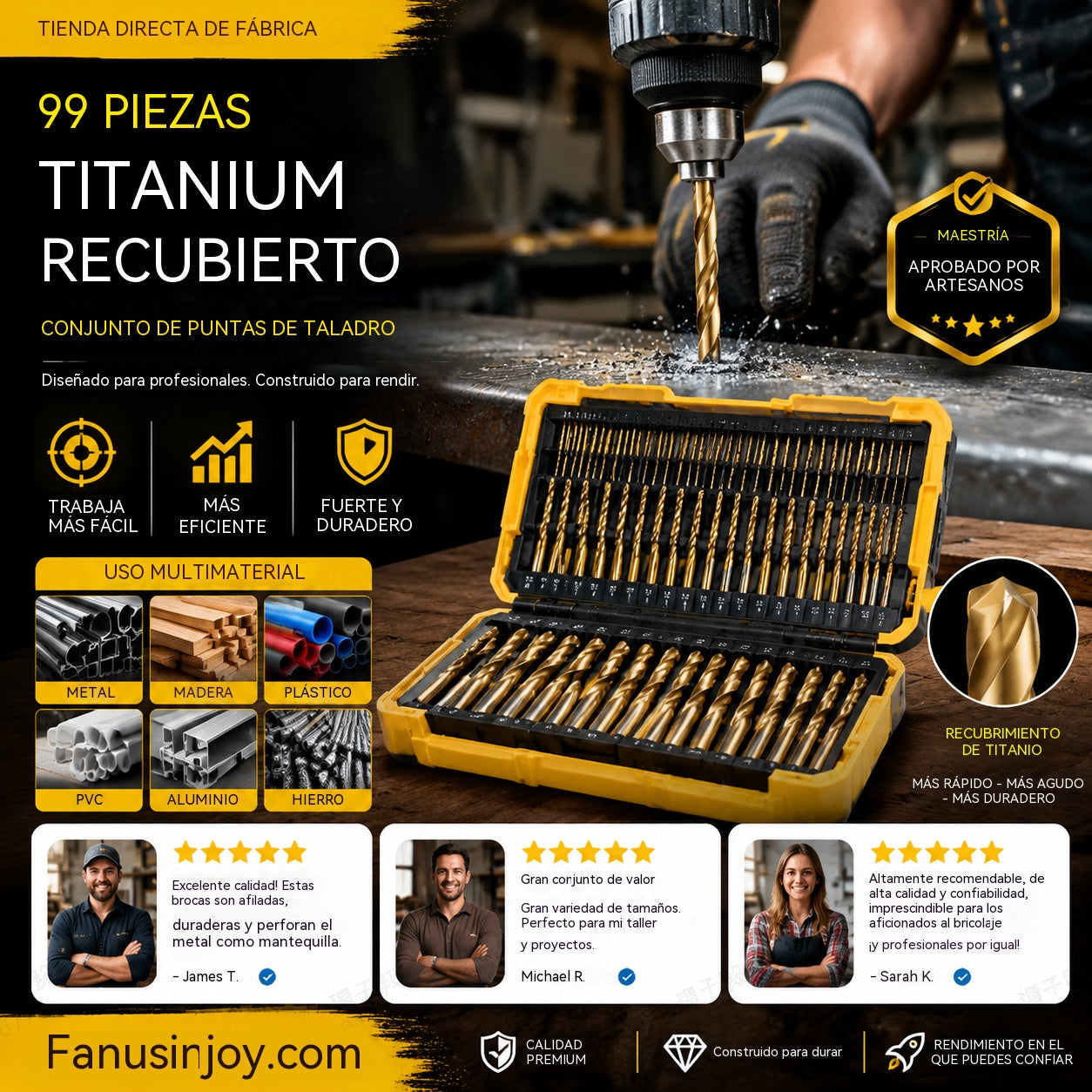 🔥 ¡A mitad de precio por tiempo limitado! 🔧 ¡Herramientas de alto rendimiento preferidas por artesanos expertos! Directo de fábrica: Juego de 99 brocas con recubrimiento de titanio.