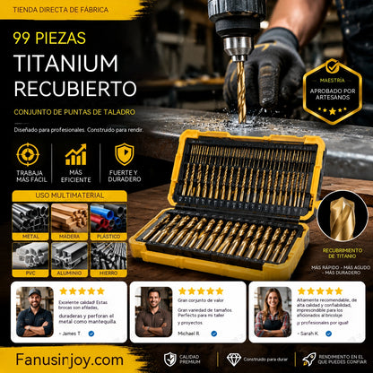 🔥 ¡A mitad de precio por tiempo limitado! 🔧 ¡Herramientas de alto rendimiento preferidas por artesanos expertos! Directo de fábrica: Juego de 99 brocas con recubrimiento de titanio.