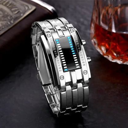 ⌚Reloj electrónico de moda para parejas con LED, doble línea binaria y Iron Man.