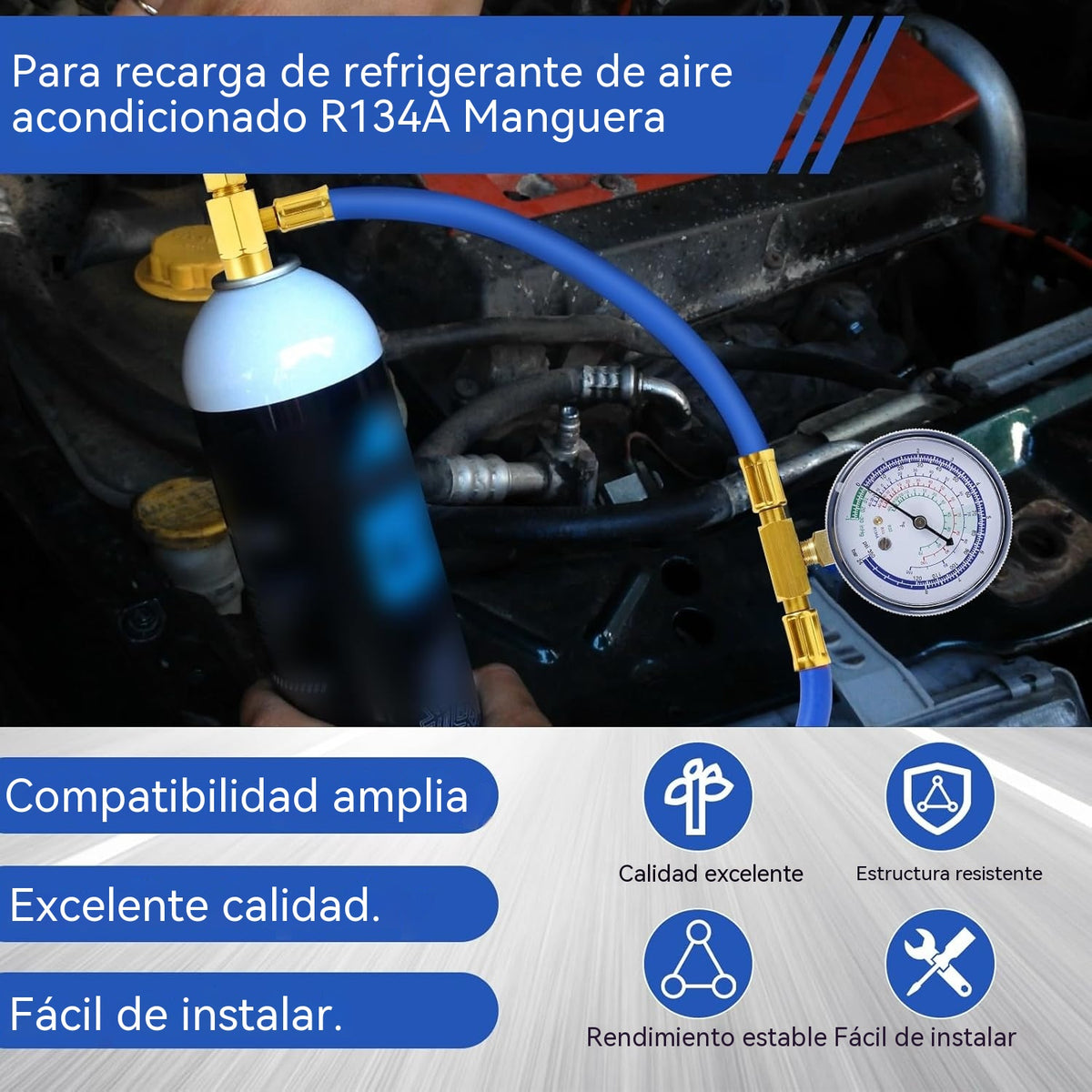 🔧❄️ Manguera de recarga de refrigerante AC R134a con manómetro – Antifugas, fácil de leer y compatible con coches, camiones o aire acondicionado doméstico – Recarga DIY segura 🚗