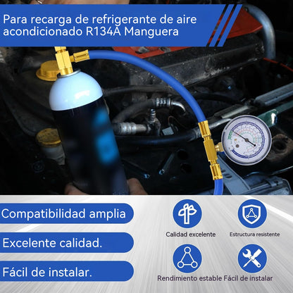 🔧❄️ Manguera de recarga de refrigerante AC R134a con manómetro – Antifugas, fácil de leer y compatible con coches, camiones o aire acondicionado doméstico – Recarga DIY segura 🚗