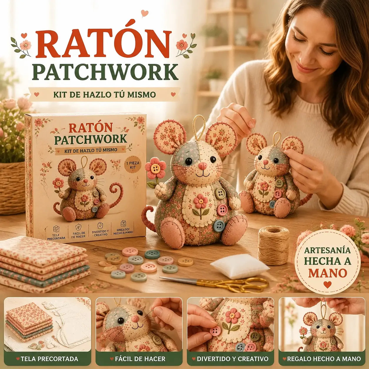 🧵Kit de costura artesanal de peluche de ratón vintage