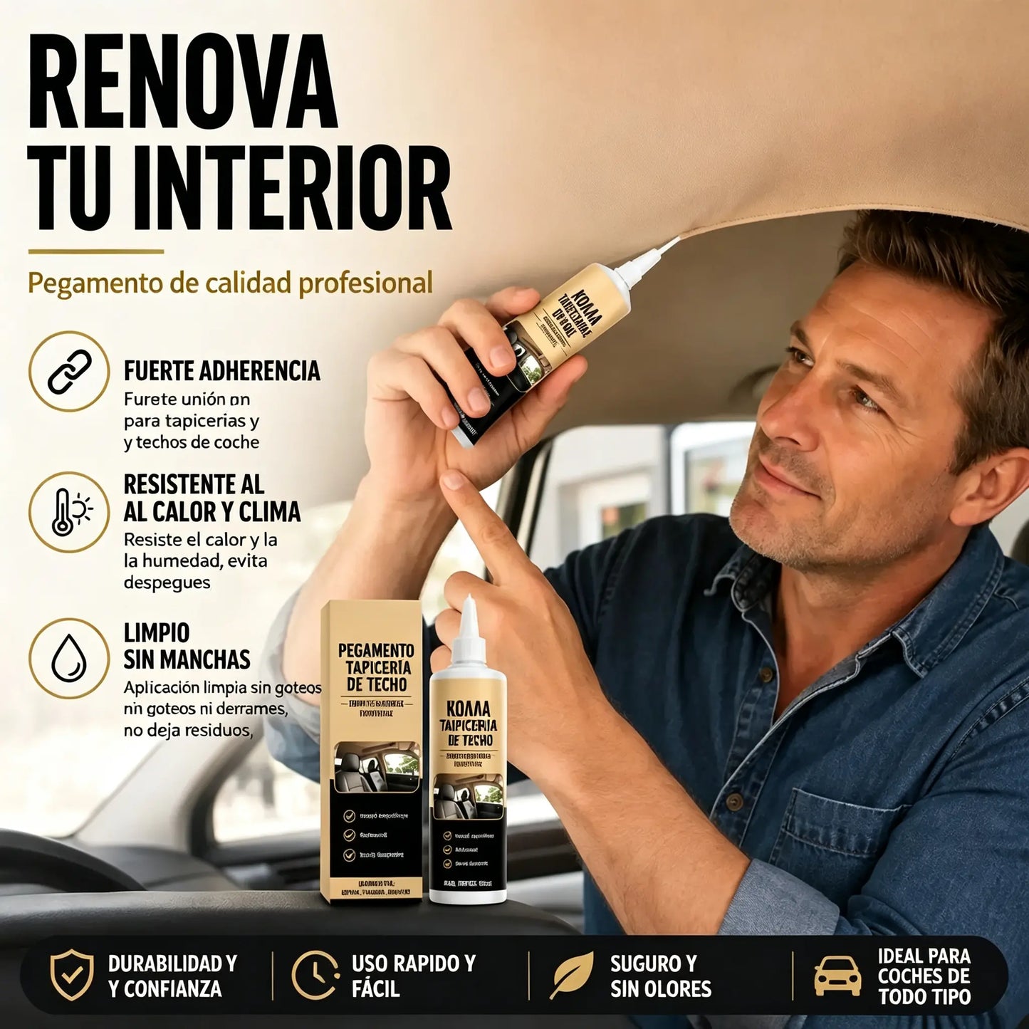 🔥✨【Compra 1 y llévate 1 gratis】Adhesivo de alta resistencia para reparar techos y molduras interiores de automóviles.🚗✨