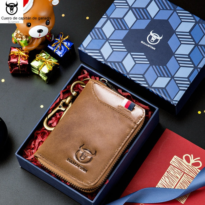 [Precio especial por lanzamiento] Monedero de piel antirrobo 2 en 1 para hombre con llavero
