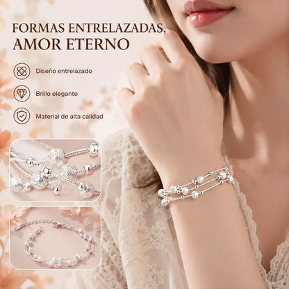 Pulsera de cuentas de la suerte de plata 999 con diseño grabado