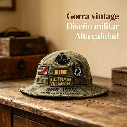 🧢🎖️Este sombrero para la jungla es un homenaje a los veteranos. Está confeccionado con un tejido resistente y duradero, y es adecuado para diversas actividades al aire libre.