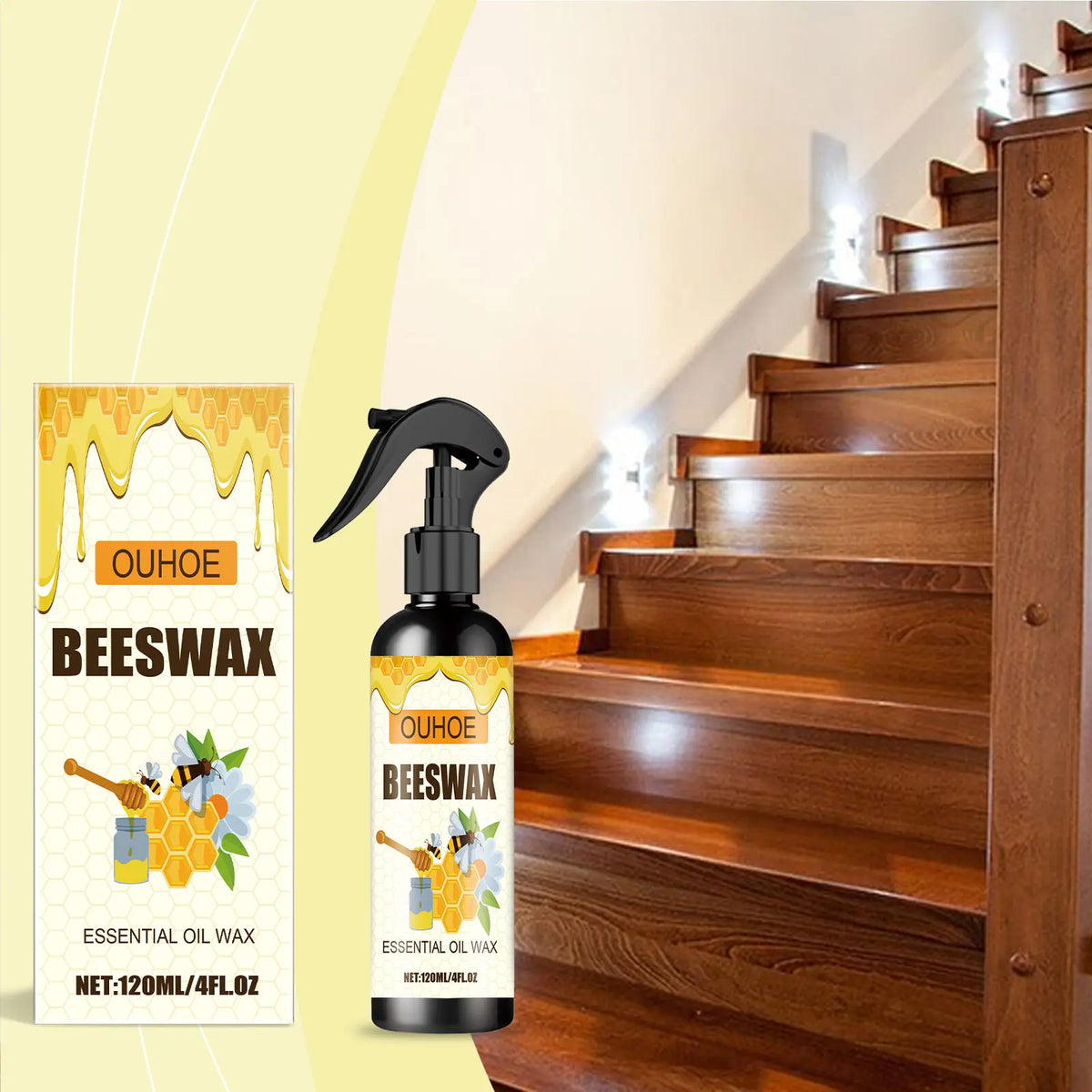 🔥【120 ml + esponja + paño】Spray de cera de abeja natural micromolecular para el cuidado de muebles, mantenimiento y pulido de suelos.