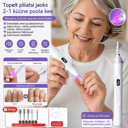 💅2-ühes elektriline küüneviil LED-lambiga (kuivatuslamp + 5 poleerimispead)