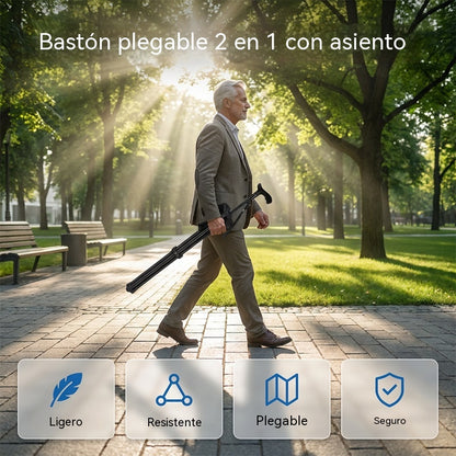 ✨Bastón plegable 2 en 1 con silla, Las muletas son anticaídas, plegables y portátiles✅