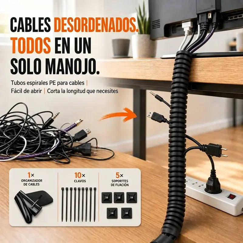 🔌✨ Organizador de Cables de 10 m – Tubo Protector Abierto para Ordenar, Agrupar y Proteger los Cables