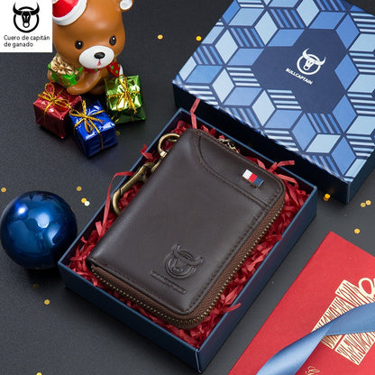 [Precio especial por lanzamiento] Monedero de piel antirrobo 2 en 1 para hombre con llavero