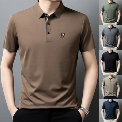 【M-4XL】Verano 2026 Nuevo polo casual con solapa de media manga de seda helada