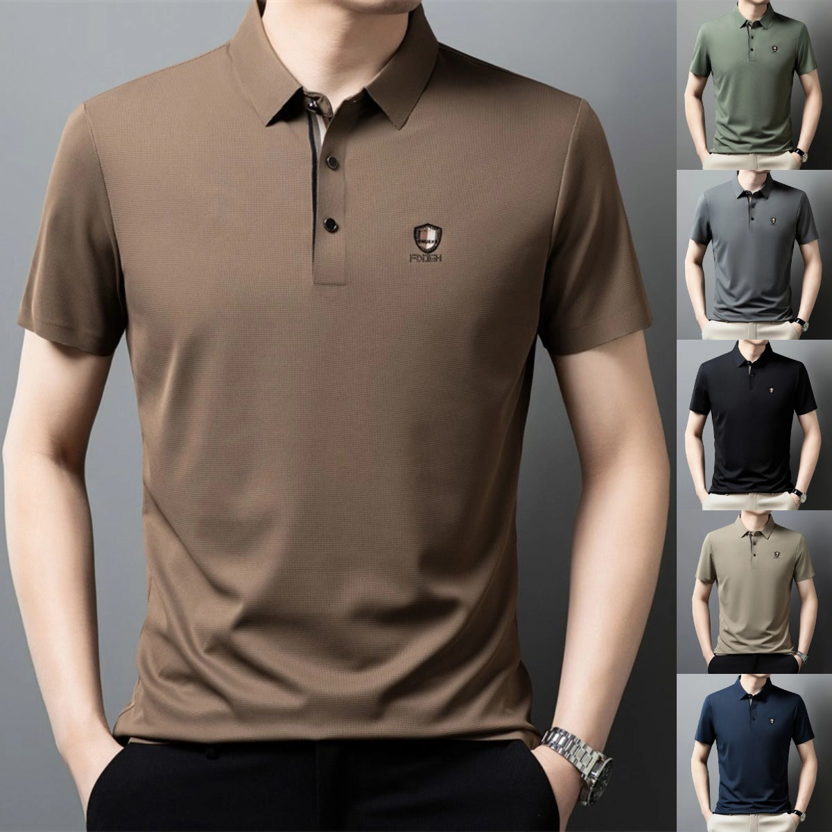 【M-4XL】Verano 2026 Nuevo polo casual con solapa de media manga de seda helada