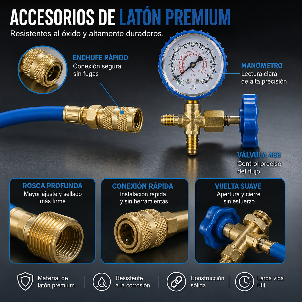 🔧❄️ Manguera de recarga de refrigerante AC R134a con manómetro – Antifugas, fácil de leer y compatible con coches, camiones o aire acondicionado doméstico – Recarga DIY segura 🚗