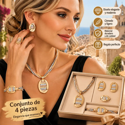 📢📢 ¡50% DE DESCUENTO! ⏰ Elegante conjunto de 4 piezas de joyería con pedrería