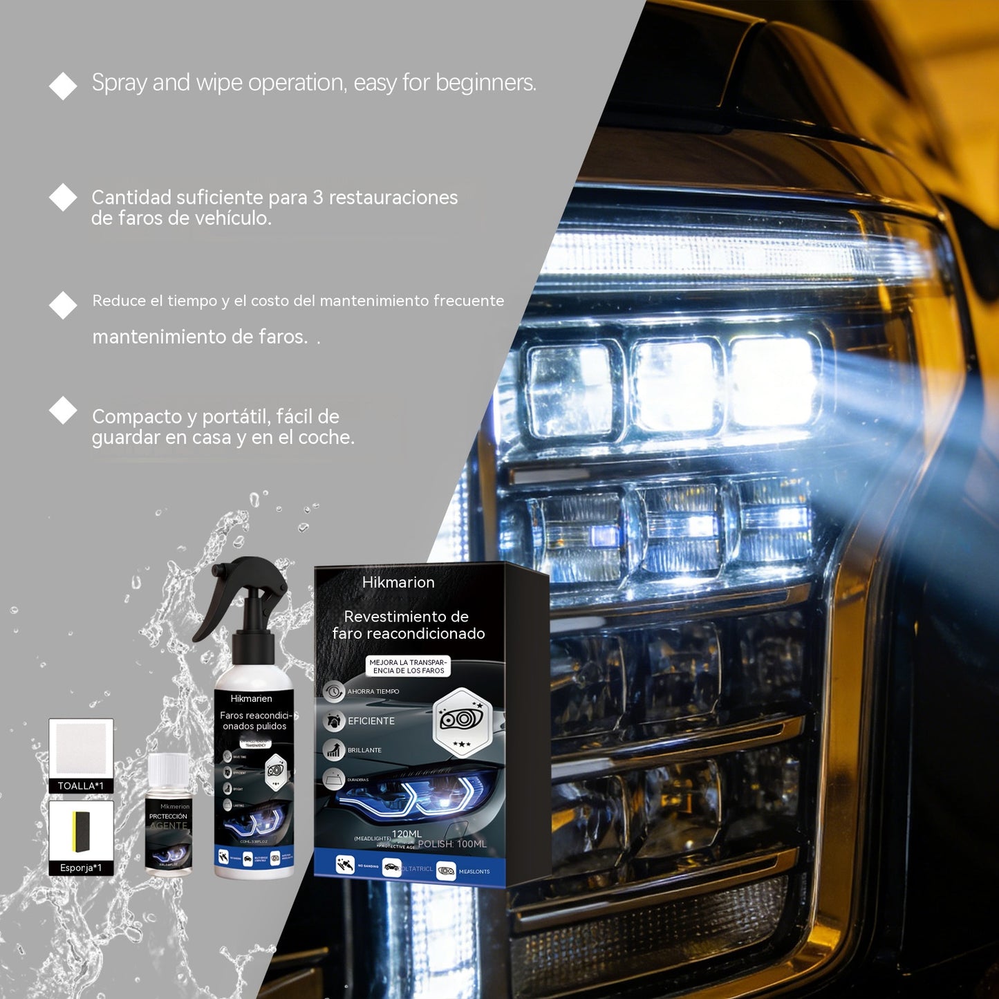 🚗💡Kit de restauración de faros de coche: productos para limpieza, eliminación de manchas, brillo y cuidado.