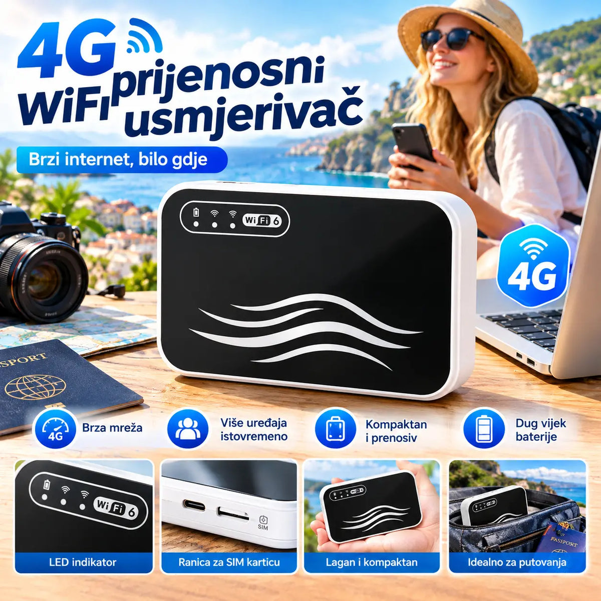 🌍🛜 Globalni prijenosni Wi-Fi —nije potrebna viza—: pristup internetu bilo kada i bilo gdje.