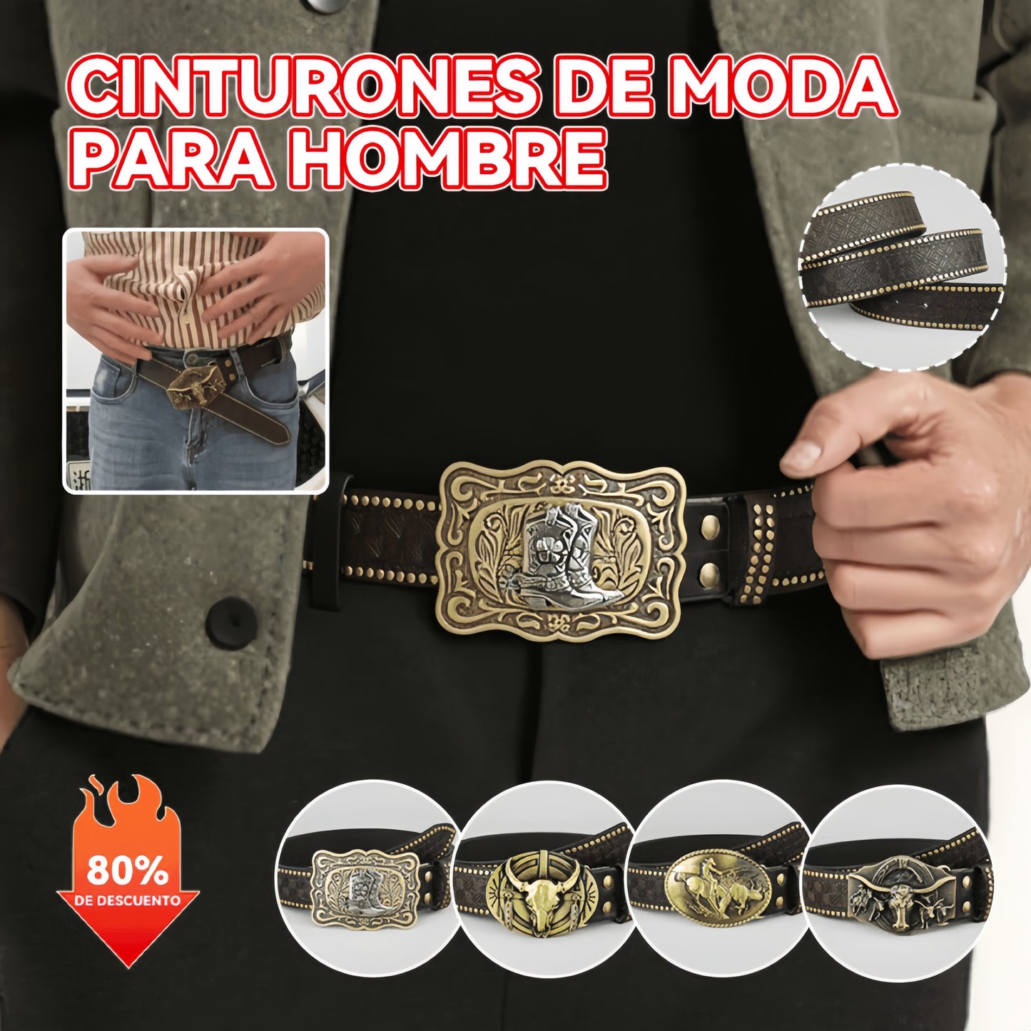 🔥Cinturón con adorno de cabeza de toro en relieve retro de moda para hombres