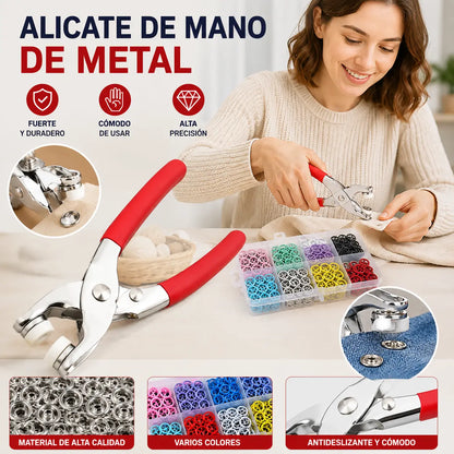 【100 pares de botones + alicates】Nuevo kit de instalación de botones sin costuras multifuncional