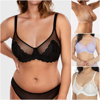 💓🎀 【4 piezas 】Sujetador de encaje estilo sirena sin forro para mujer 🙋‍♀️