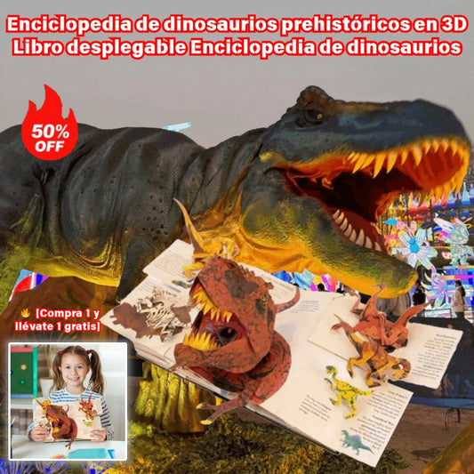 🔥📕 Enciclopedia de dinosaurios prehistóricos en 3D Libro desplegable Enciclopedia de dinosaurios